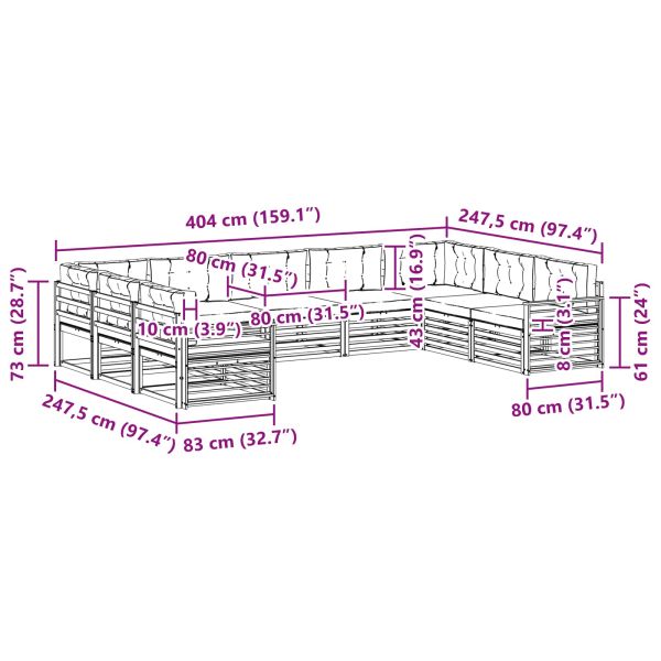 Комплекти дивани 9 pcs Натурален и Бежов Солидно акациево дърво
