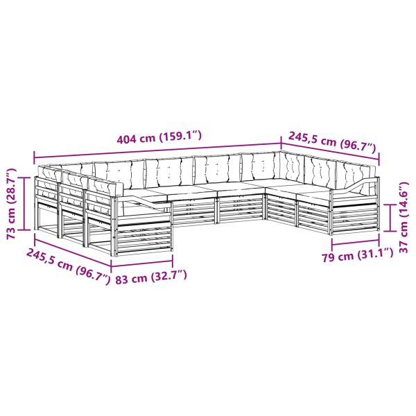 Комплекти дивани 9 pcs Натурален и Крема Солидно акациево дърво
