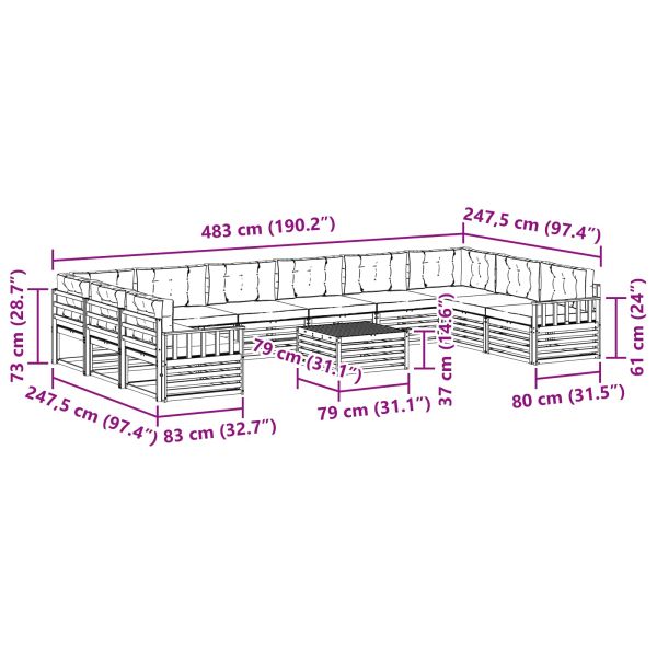 Комплекти дивани с възглавница 11 pcs Натурален и Крема