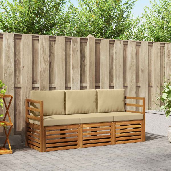 Комплекти дивани 3 pcs Натурален и Бежов Солидно акациево дърво