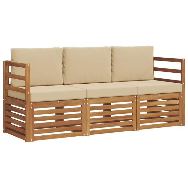 Комплекти дивани 3 pcs Натурален и Бежов Солидно акациево дърво