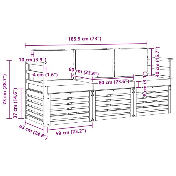 Комплекти дивани 3 pcs Натурален и Бежов Солидно акациево дърво