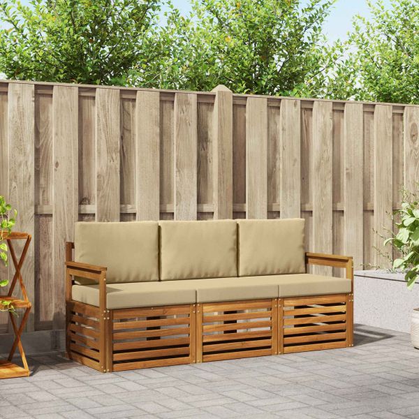 Комплекти дивани 3 pcs Натурален и Бежов Солидно акациево дърво