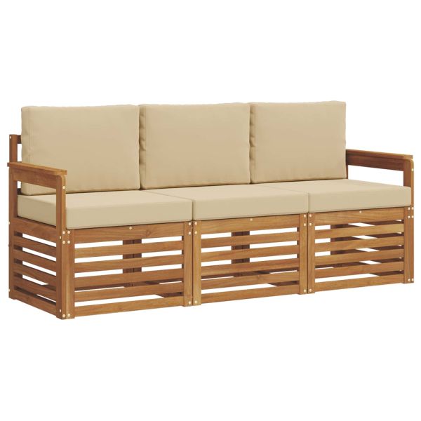 Комплекти дивани 3 pcs Натурален и Бежов Солидно акациево дърво