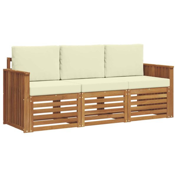 Комплекти дивани 3 pcs Натурален и Крема Солидно акациево дърво