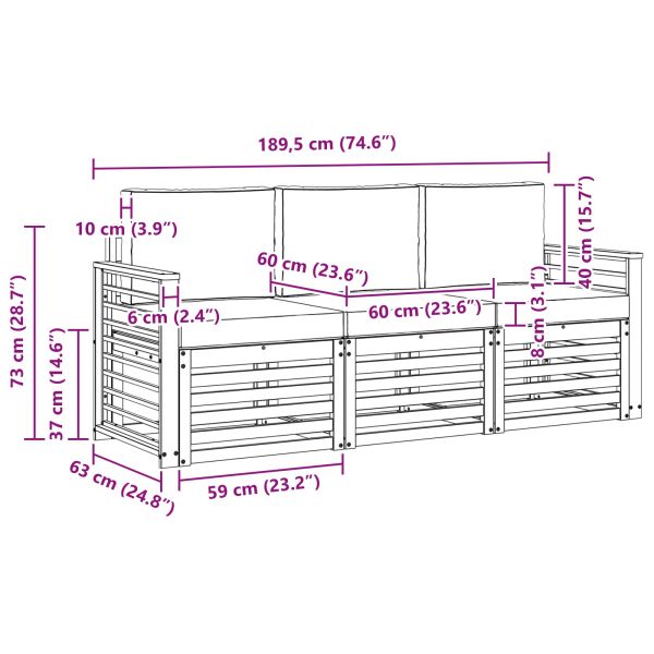 Комплекти дивани 3 pcs Натурален и Крема Солидно акациево дърво