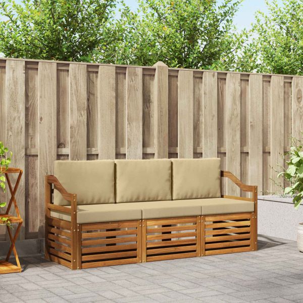 Комплекти дивани 3 pcs Натурален и Бежов Солидно акациево дърво