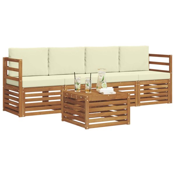 Комплекти дивани 5 pcs Натурален и Крема Солидно акациево дърво