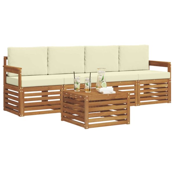 Комплекти дивани 5 pcs Натурален и Крема Солидно акациево дърво