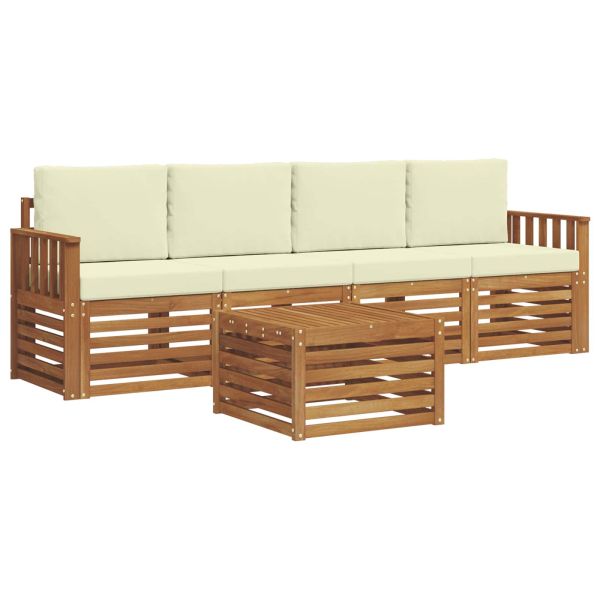 Комплекти дивани 5 pcs Натурален и Крема Солидно акациево дърво