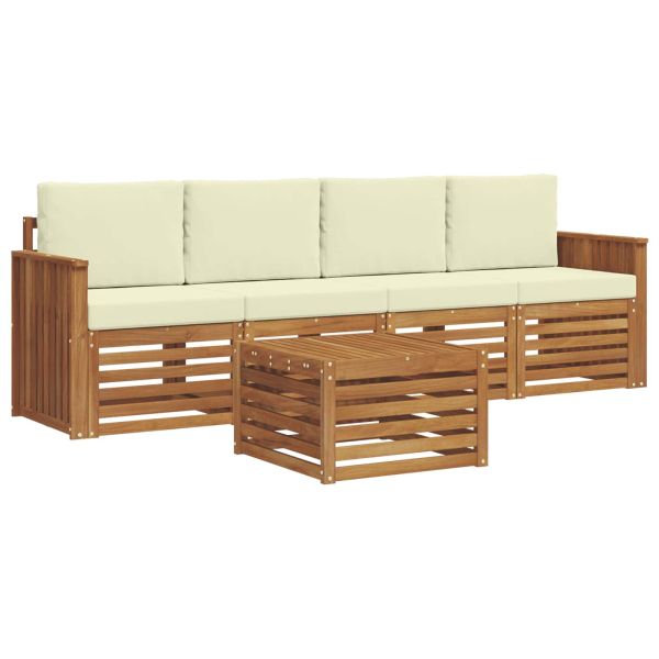 Комплекти дивани 5 pcs Натурален и Крема Солидно акациево дърво