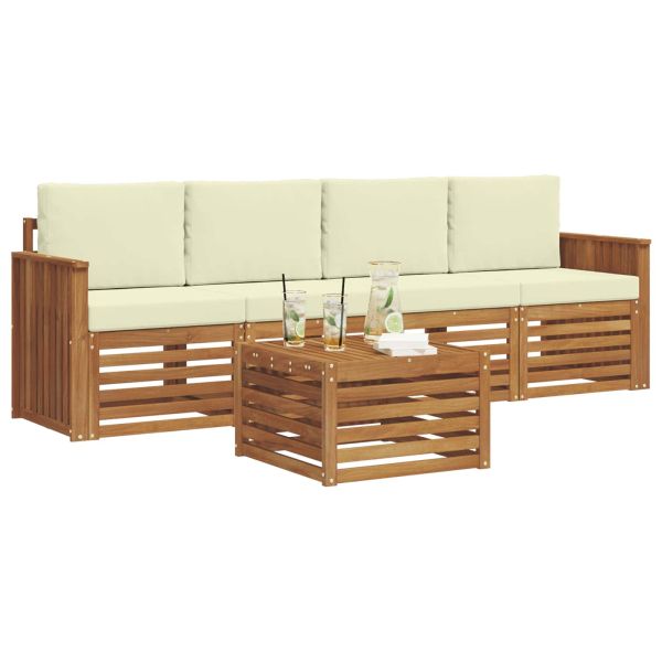 Комплекти дивани 5 pcs Натурален и Крема Солидно акациево дърво