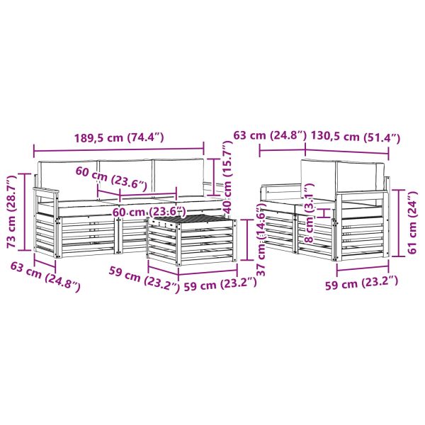 Комплекти дивани 6 pcs Натурален и Бежов Солидно акациево дърво