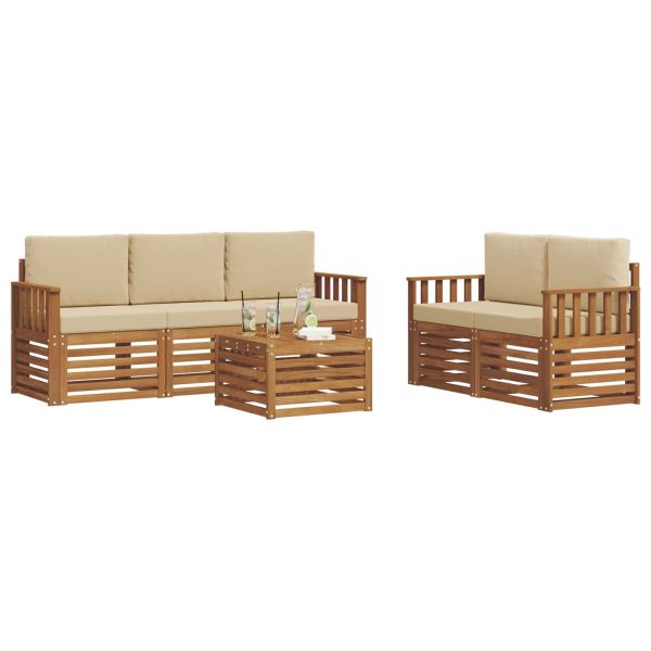 Комплекти дивани 6 pcs Натурален и Бежов Солидно акациево дърво