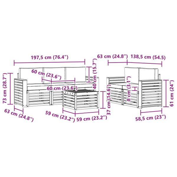 Комплекти дивани 6 pcs Натурален и Крема Солидно акациево дърво