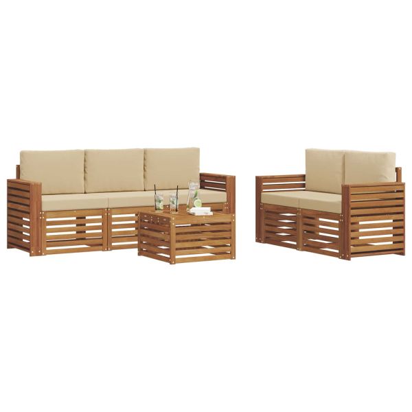 Комплекти дивани 6 pcs Натурален и Бежов Солидно акациево дърво