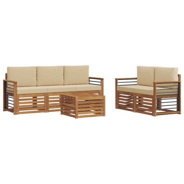 Комплекти дивани 6 pcs Натурален и Бежов Солидно акациево дърво