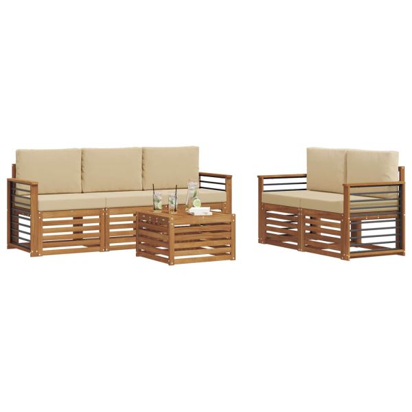 Комплекти дивани 6 pcs Натурален и Бежов Солидно акациево дърво