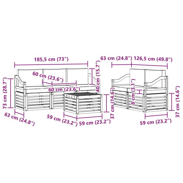 Комплекти дивани 6 pcs Натурален и Крема Солидно акациево дърво