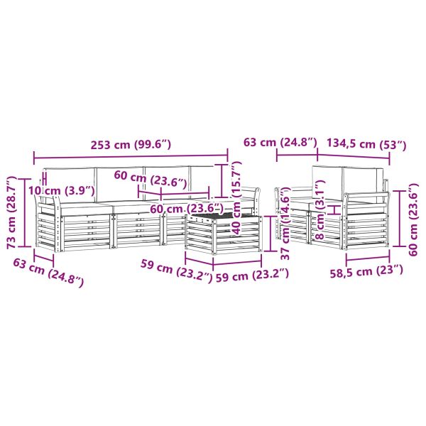 Комплекти дивани 7 pcs Натурален и Крема Солидно акациево дърво