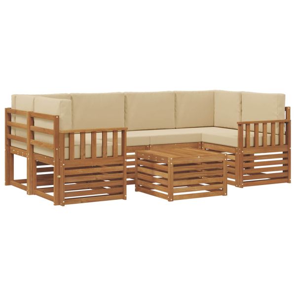 Комплекти дивани 7 pcs Натурален и Бежов Солидно акациево дърво