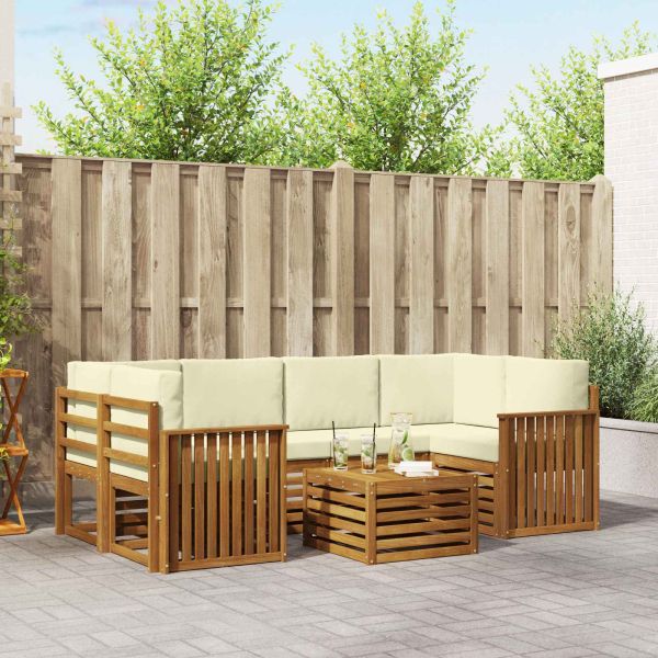 Комплекти дивани 7 pcs Натурален и Крема Солидно акациево дърво