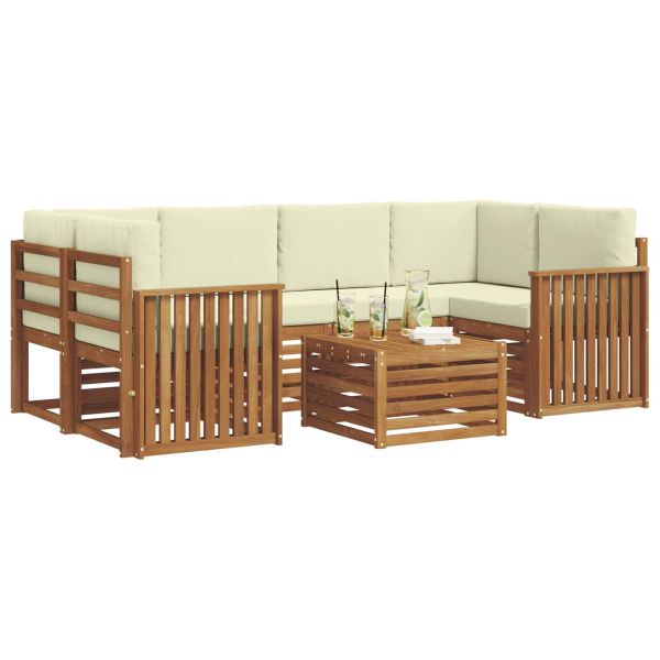 Комплекти дивани 7 pcs Натурален и Крема Солидно акациево дърво