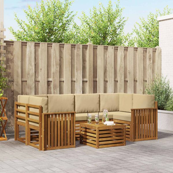 Комплекти дивани 7 pcs Натурален и Бежов Солидно акациево дърво