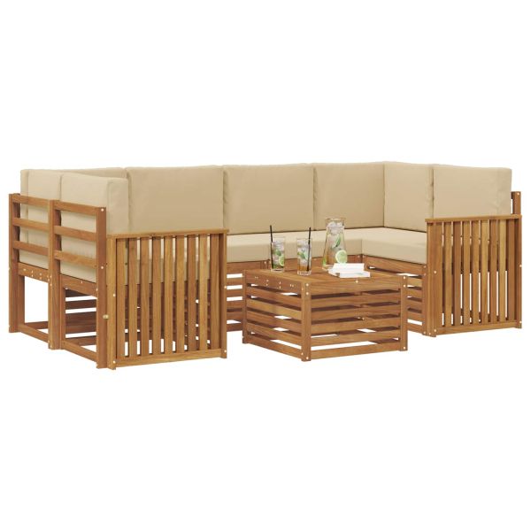 Комплекти дивани 7 pcs Натурален и Бежов Солидно акациево дърво