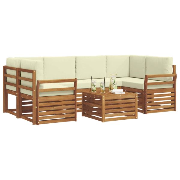 Комплекти дивани 7 pcs Натурален и Крема Солидно акациево дърво