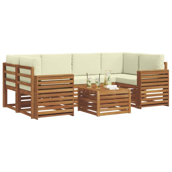 Комплекти дивани 7 pcs Натурален и Крема Солидно акациево дърво