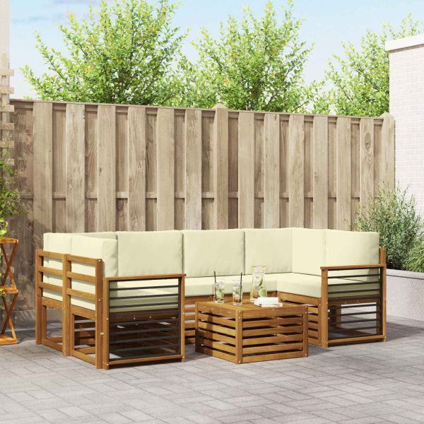 Комплекти дивани 7 pcs Натурален и Крема Солидно акациево дърво