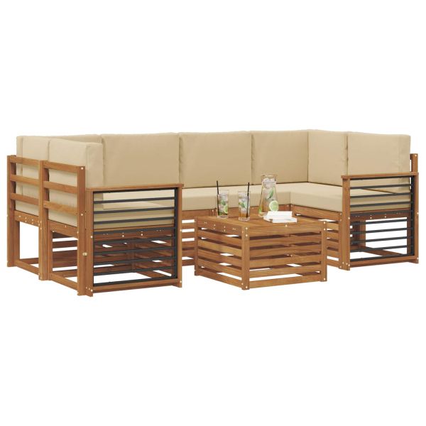 Комплекти дивани 7 pcs Натурален и Бежов Солидно акациево дърво