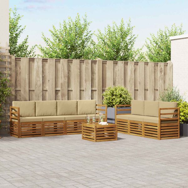 Комплекти дивани 8 pcs Натурален и Бежов Солидно акациево дърво