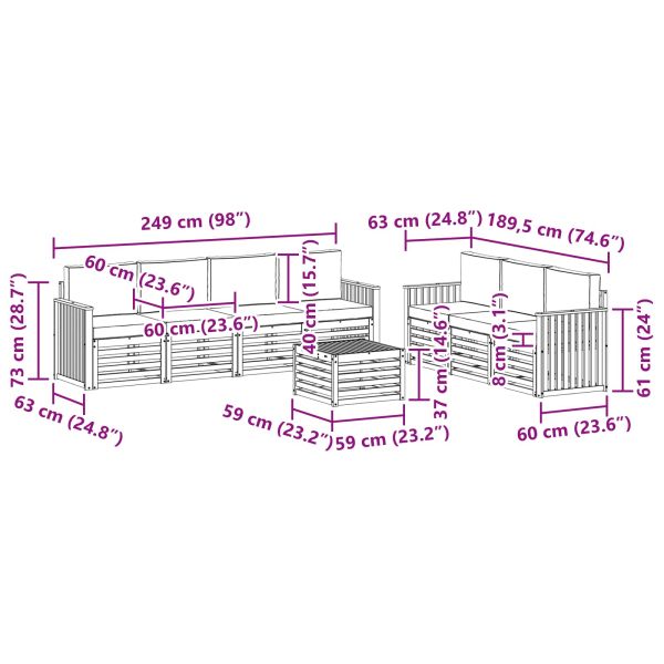 Комплекти дивани 8 pcs Натурален и Крема Солидно акациево дърво