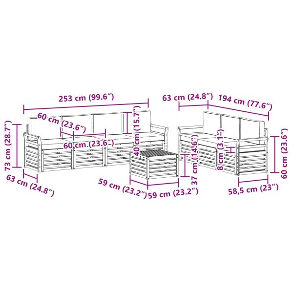 Комплекти дивани 8 pcs Натурален и Бежов Солидно акациево дърво