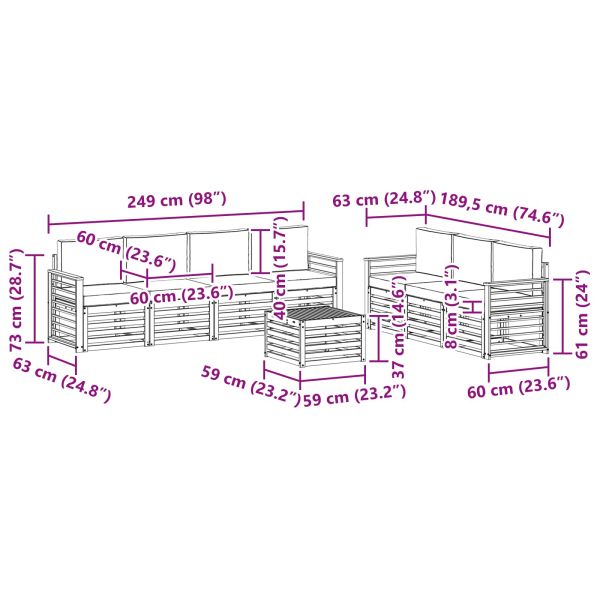 Комплекти дивани 8 pcs Натурален и Крема Солидно акациево дърво