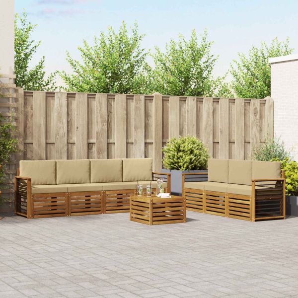 Комплекти дивани 8 pcs Натурален и Бежов Солидно акациево дърво