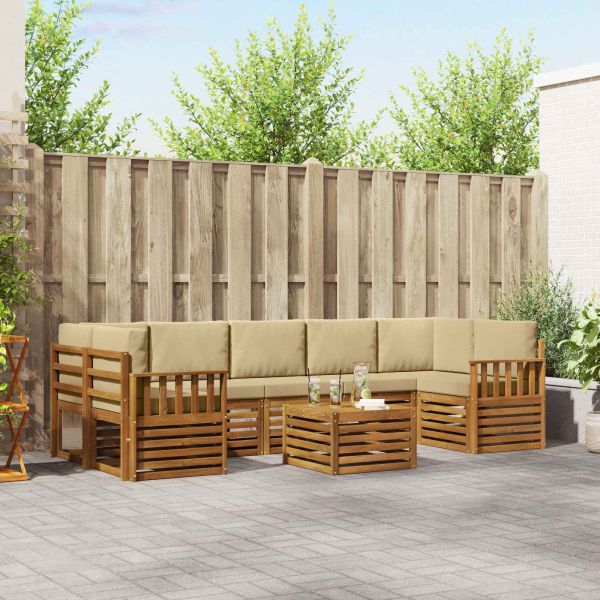 Комплекти дивани 8 pcs Натурален и Бежов Солидно акациево дърво