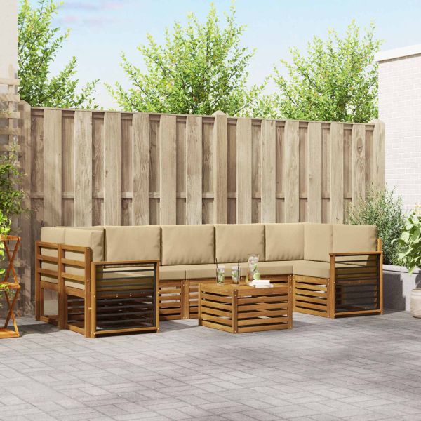 Комплекти дивани 8 pcs Натурален и Бежов Солидно акациево дърво