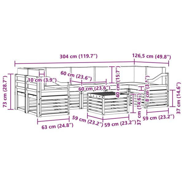 Комплекти дивани 8 pcs Натурален и Крема Солидно акациево дърво