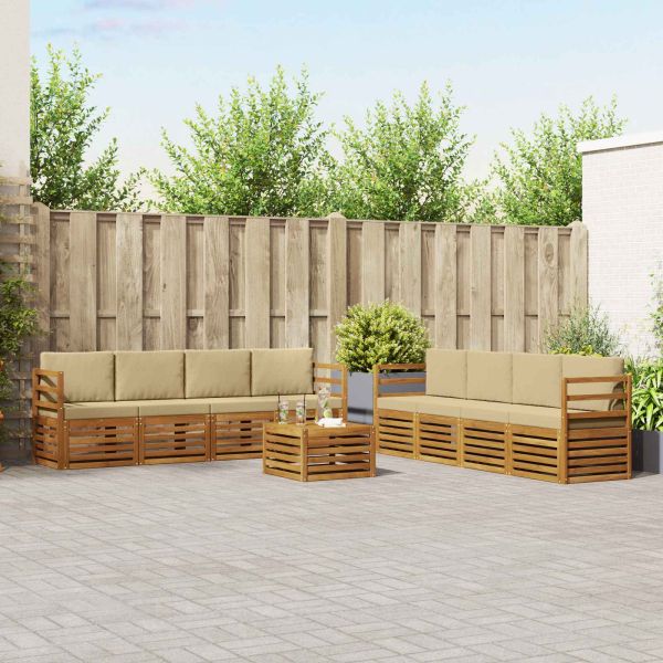Комплекти дивани 9 pcs Натурален и Бежов Солидно акациево дърво
