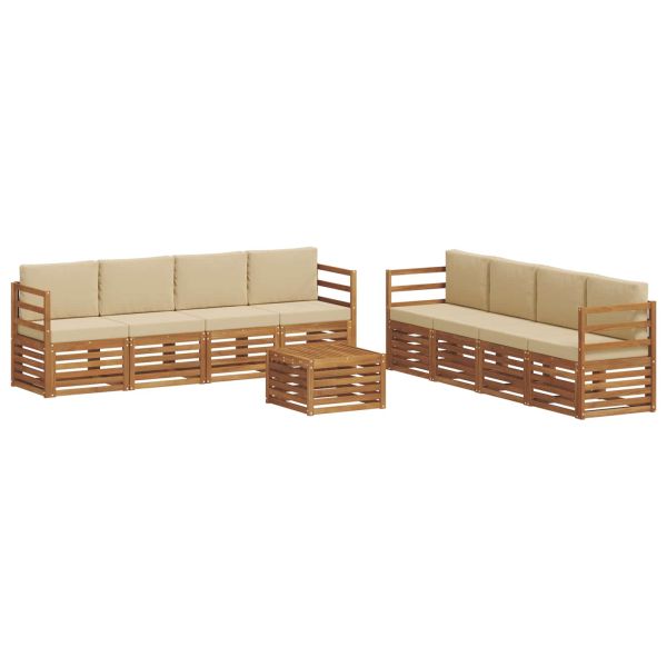 Комплекти дивани 9 pcs Натурален и Бежов Солидно акациево дърво