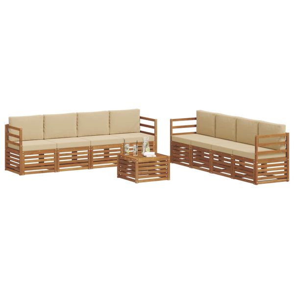 Комплекти дивани 9 pcs Натурален и Бежов Солидно акациево дърво