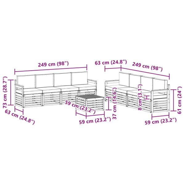 Комплекти дивани 9 pcs Натурален и Крема Солидно акациево дърво
