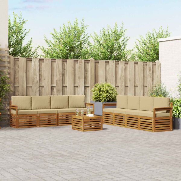 Комплекти дивани 9 pcs Натурален и Бежов Солидно акациево дърво