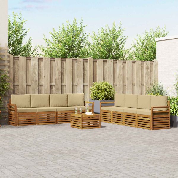Комплекти дивани 9 pcs Натурален и Бежов Солидно акациево дърво