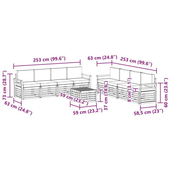 Комплекти дивани 9 pcs Натурален и Бежов Солидно акациево дърво