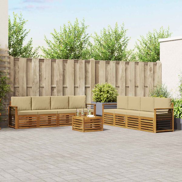 Комплекти дивани 9 pcs Натурален и Бежов Солидно акациево дърво