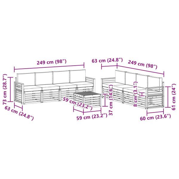 Комплекти дивани 9 pcs Натурален и Бежов Солидно акациево дърво